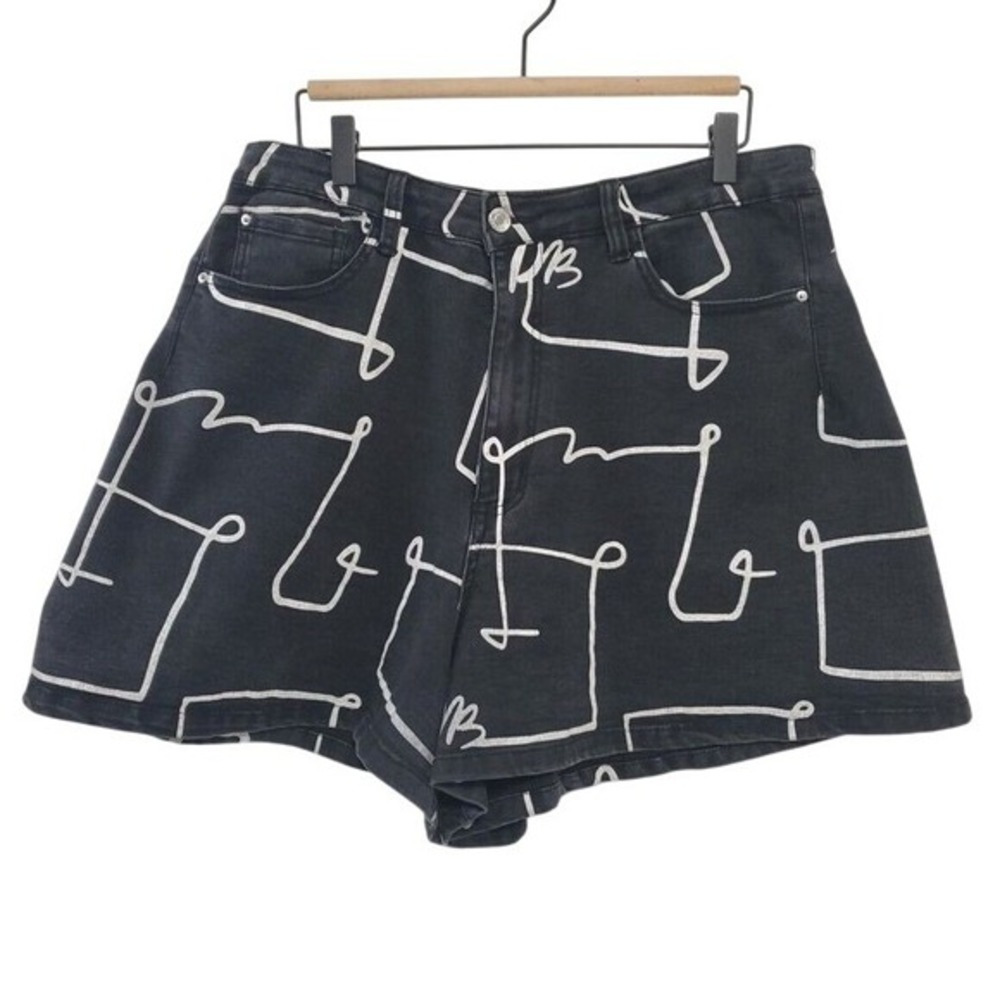 We Wore What Women's Scribble Graphic High Waist 3" Jean Shorts‎ Size 31 Cotton